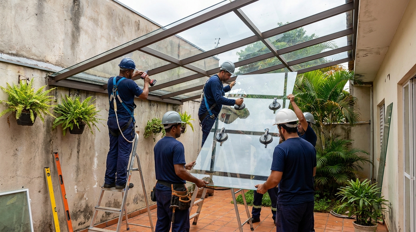 Instalação de cobertura de vidro em Indaiatuba-SP