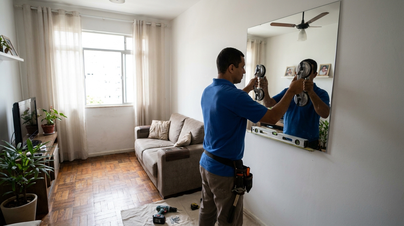 Espelho sob medida com parquet em Indaiatuba-SP