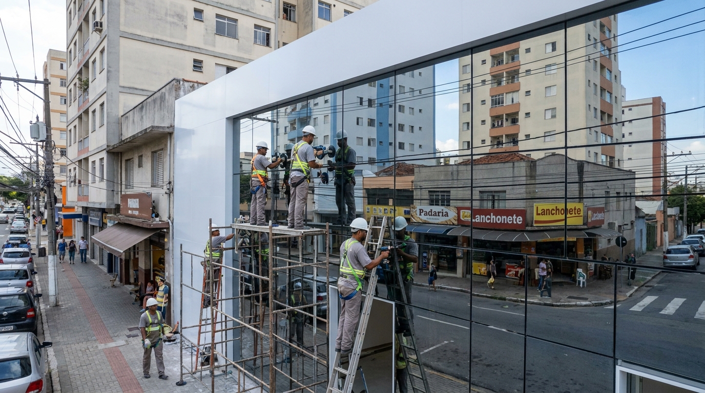 Fachada espelhada em esquina em Indaiatuba-SP