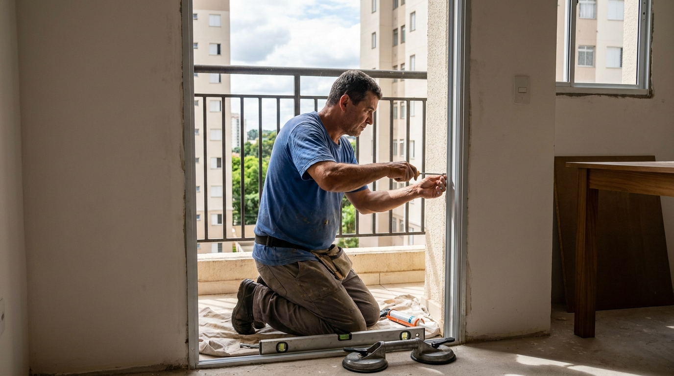 Janela de vidro em apartamento alto em Indaiatuba-SP